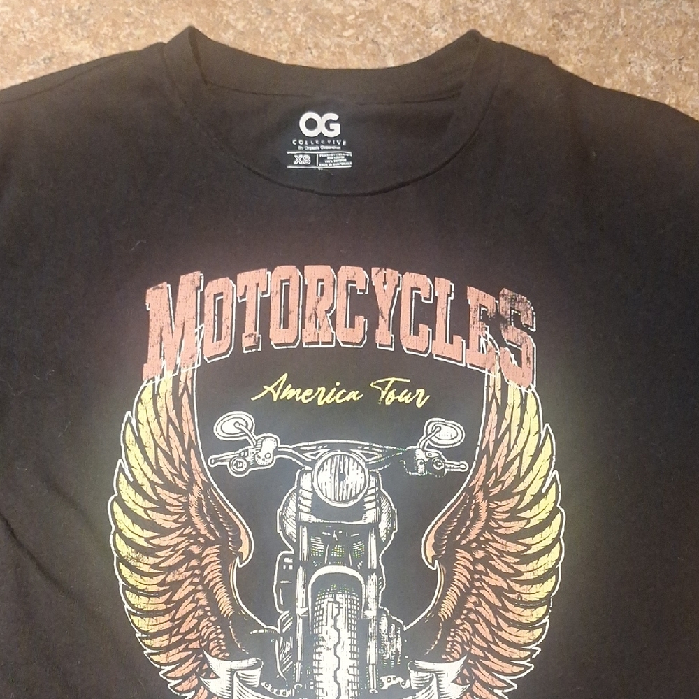 Womans Size XS Black Motorcycle Graphic Crop Top